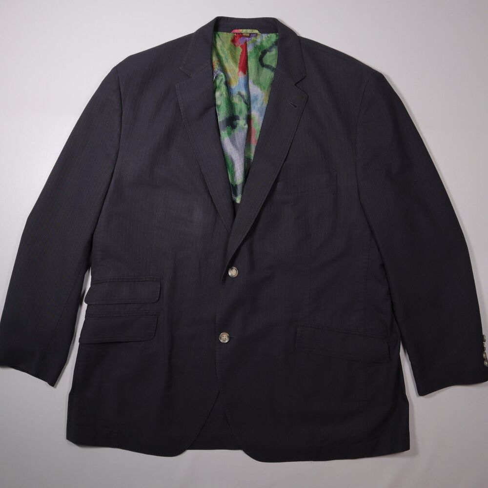 Kroon Men's 46R Dark Blue Striped Cotton Blend Blazer Sport Jacket